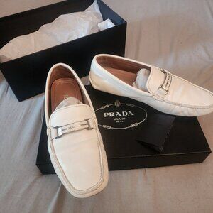 Prada Milano Saffiano Men's Leather Driving Shoes — Size 9 — White — Authentic